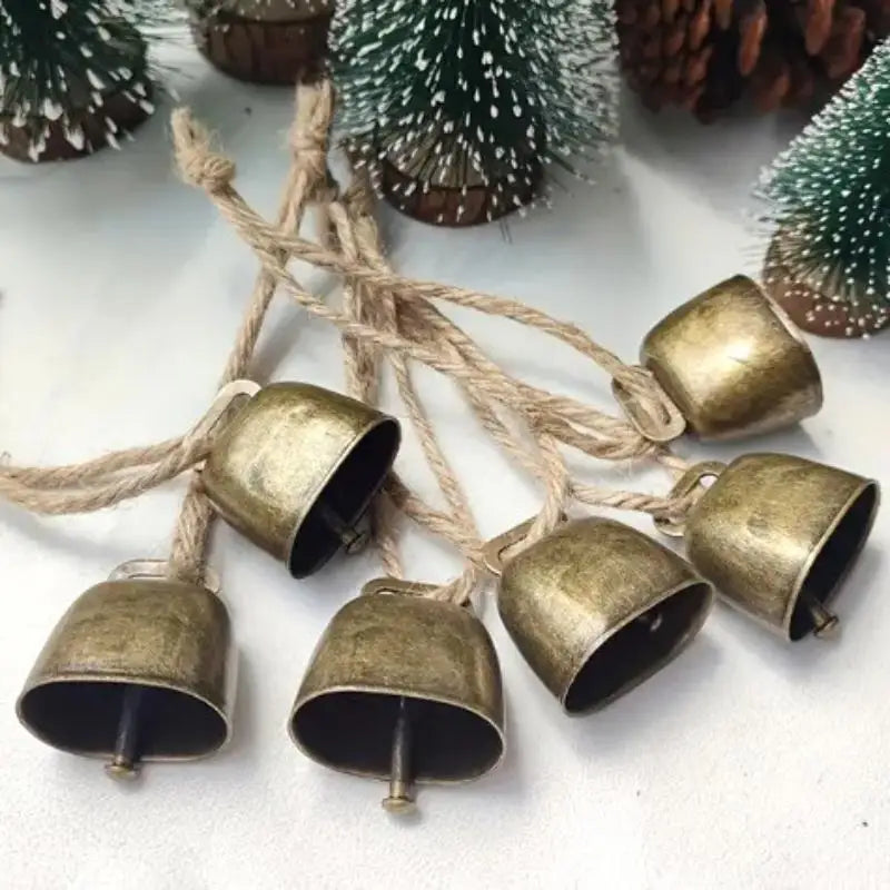 Rustic copper jingle bells with hemp rope for Christmas decor and pet collars