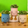 A set of cute plush succulent potted toys with green leaves and smiling faces in pastel colors