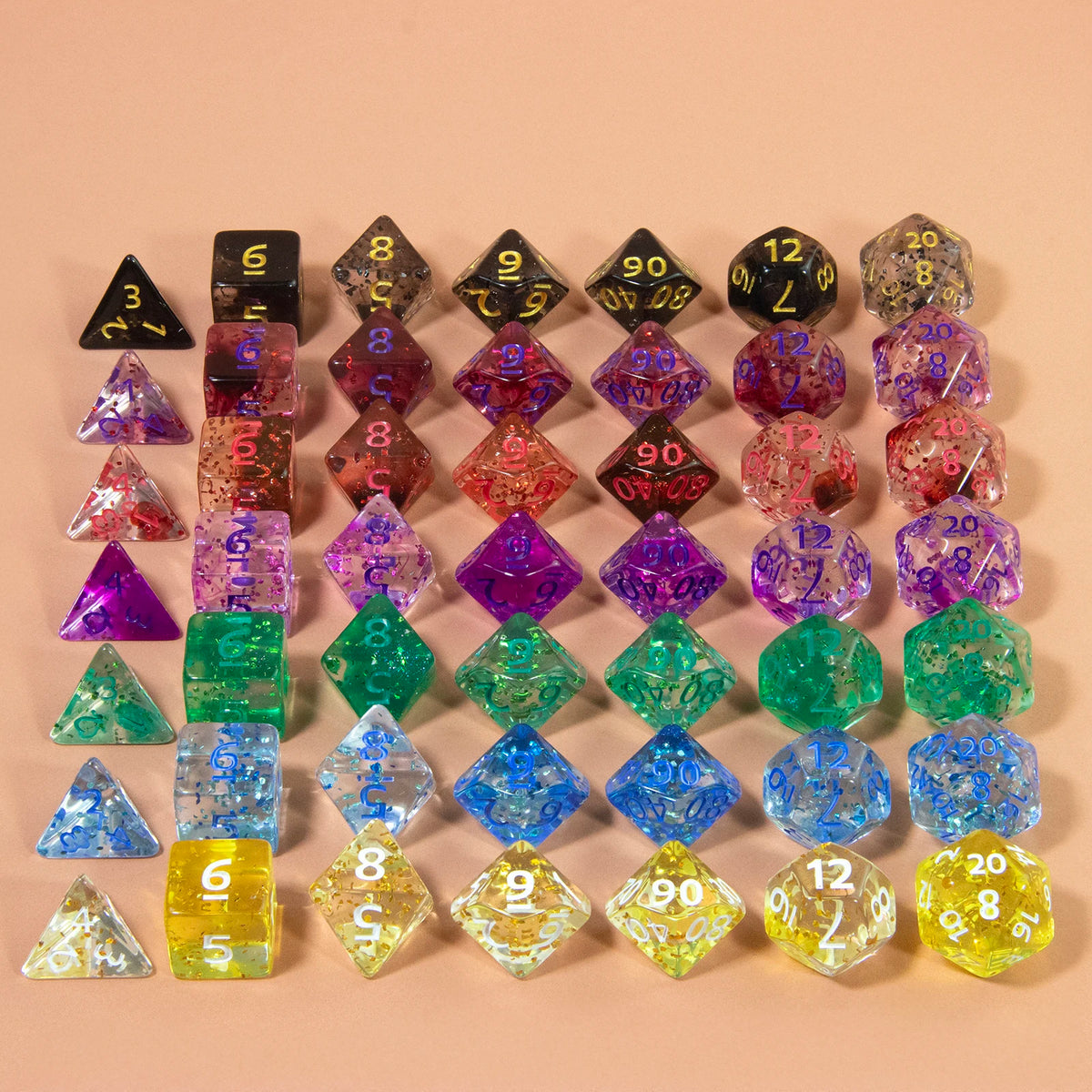 Nebula Effect Polyhedral Dice Set — 7 Transparent Acrylic Dice for D&D and RPGs