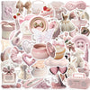 A collection of aesthetic ballet girl decals, stickers, and accessories in pink and white for phones and luggage.