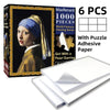 Box of a 1000-piece jigsaw puzzle featuring a portrait, with adhesive sheets and paper included.