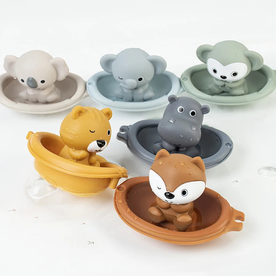 Silicone Animal Bath Toy Set with Floating Boats
