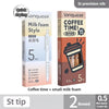 A box of Langquo Gel Pen set featuring a Milk foam style pen and coffee time theme with 5 pieces.