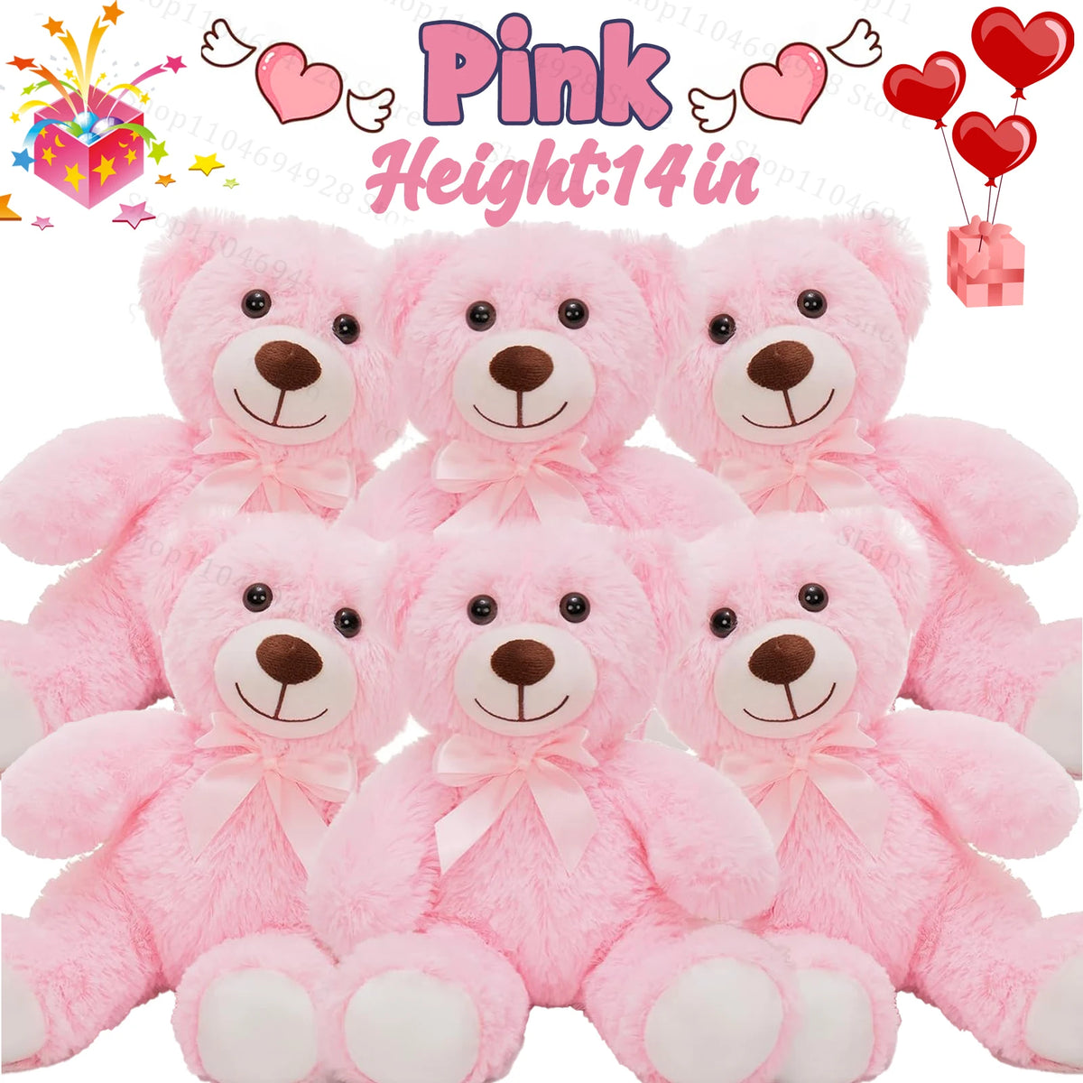 Pink 14 inch plush teddy bear toys with embroidered features