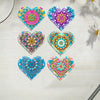 A set of six heart-shaped DIY mandala flower diamond art bookmarks featuring vibrant colors and intricate patterns.