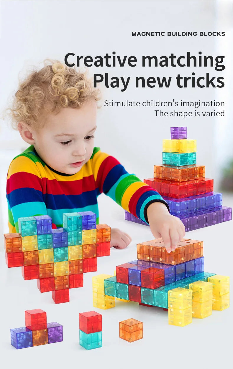 Transparent Magnetic Building Cubes – STEM Learning Construction Set for Kids