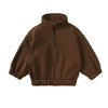 A brown fleece hooded tracksuit top for a child, shown flat lay.