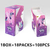 A box of My Little Pony Friendship Cards featuring a themed pouch, showing 18 packs containing 108 cards.