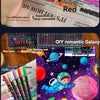 A collection of dual brush tip art markers with metallic glitter finish in various colors and shades.