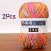 A skein of pink, orange, and gray chunky yarn is shown in a white label, packaged as a 2-pack.