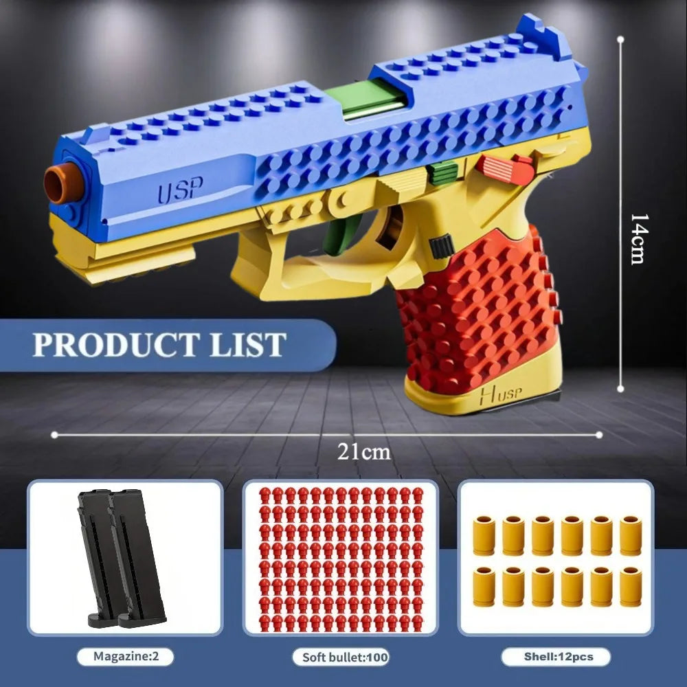 Realistic Building Block Toy Pistol with Shell-Ejecting Action