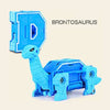 A blue Brontosaurus alphabet learning toy figure shaped like a dinosaur.