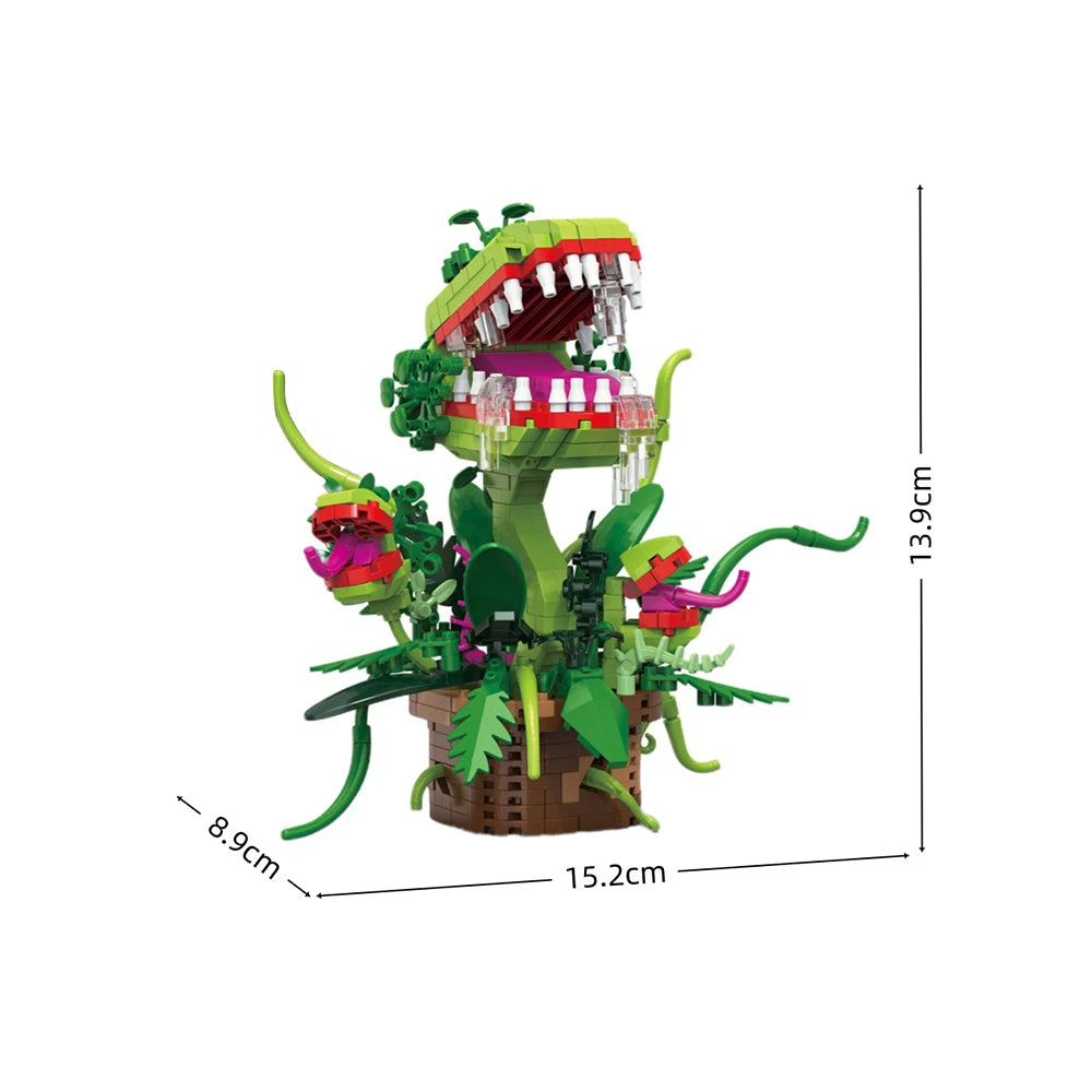 A green and pink floral skull building block set featuring a large plant structure.