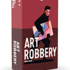 Box art for the Art Robbery board game featuring a dark red background and a figure carrying a painting.