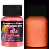 A bottle of luminous glow-in-the-dark red pigment powder for resin art with a black cap.