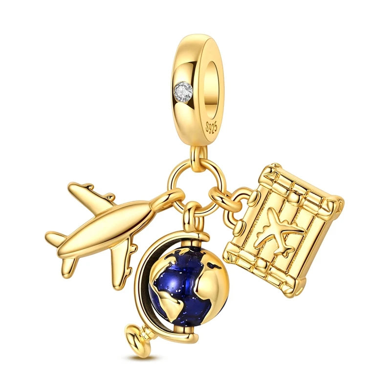 Sterling Silver Travel Charm Bead for Bracelets and Necklaces
