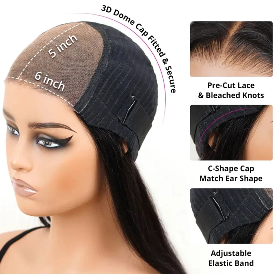 6x5 HD Transparent Lace Front Wig with Pre-Cut Glueless Design, Kinky Curly Human Hair
