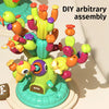 A colorful set of cactus building blocks assembled into a whimsical, abstract figure.