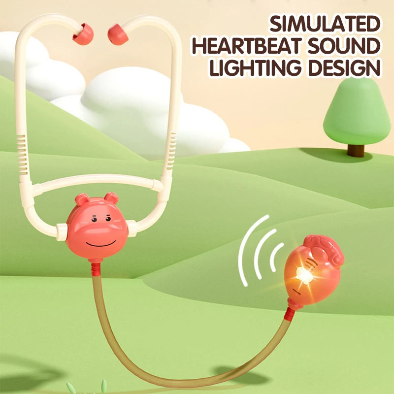 A simulated heartbeat sound lighting design featuring a pink medical toy and tubing in an outdoor setting.
