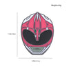 A pink and silver dinosaur ranger helmet enamel pin featuring a battle suit design.