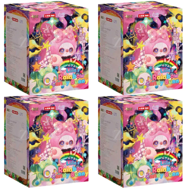 A blind box featuring a pink bunny character with rainbow accents and sparkling effects.
