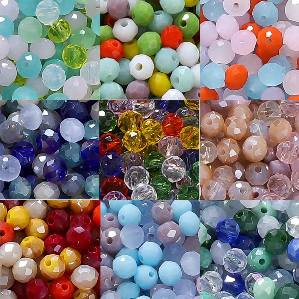 Mixed color faceted rondelle glass beads in various shades of green, blue, pink, and orange for jewelry making