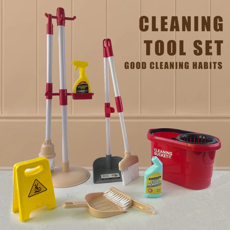 Kids Cleaning Playset – Pretend Play Mop, Broom, Bucket & More
