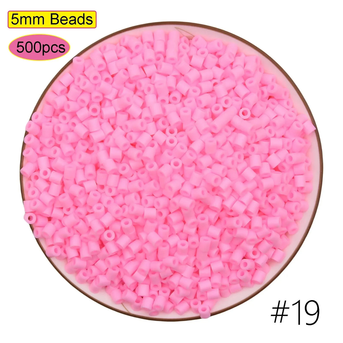 A circular arrangement of 500 pink 5mm beads used for craft projects.