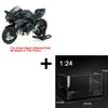 1:24 scale diecast sport motorcycle model with sound and light effects displayed in a clear box.