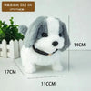 A white and gray plush dog toy with black accents, shown from the front.