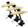A gold-colored clip-on car vent drum cymbal with a black adjustable hook.
