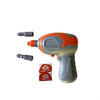 An orange and gray cordless power tool kit with drill bits and a battery, used for STEM learning.