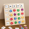 A wooden Montessori direction game featuring colored arrows and symbols for children's logical thinking.