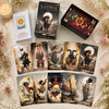 A collection of Embrace the Fullness Tarot cards and guidebook laid out on a light background.