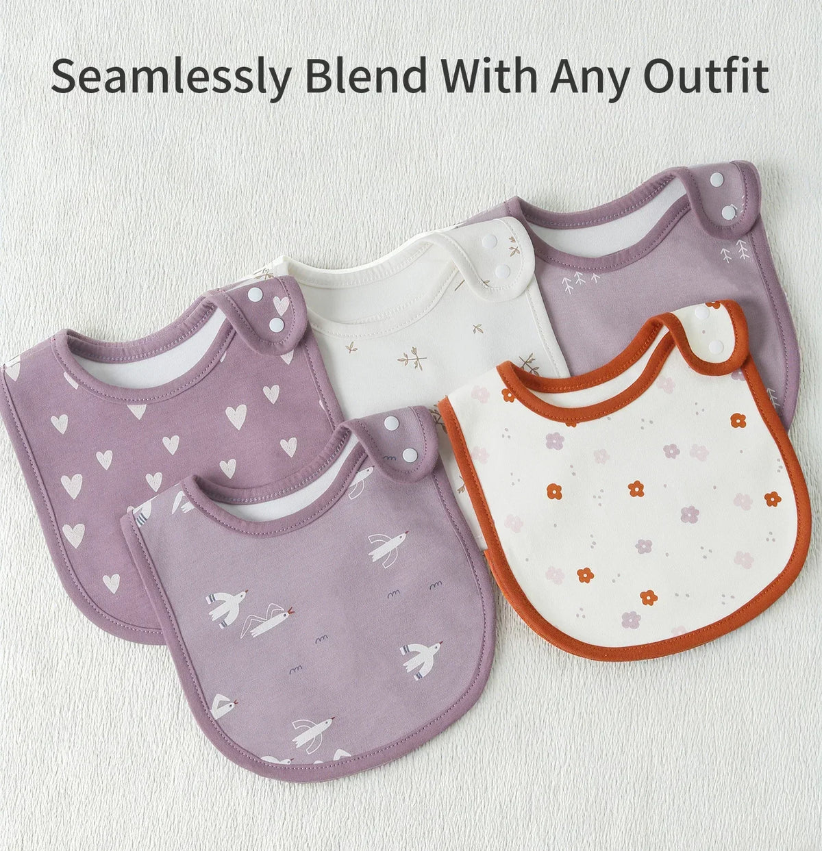 Soft Cotton Baby Bibs (5-Pack) with U-Shaped Catch-All Design