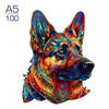 A detailed, colorful illustration of a dog's head in an artistic style, suitable for a jigsaw puzzle.