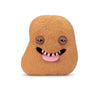 A brown, fuzzy plush toy shaped like a monster with large eyes and a wide, smiling mouth.