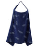 Navy blue breathable muslin nursing cover with silver leaf print and adjustable neckline