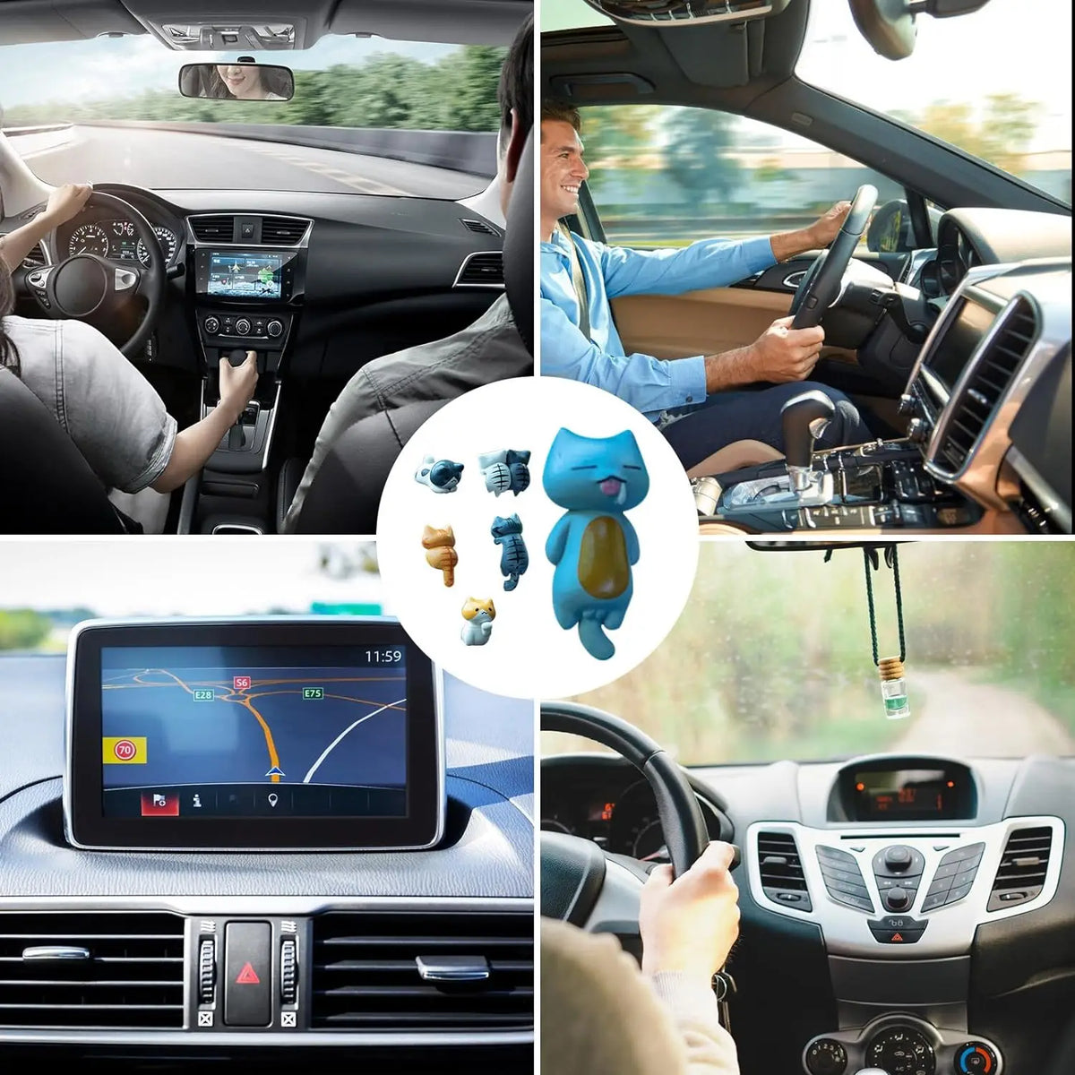6-Pack PVC Cat Figurines for Car, Home, and Screen Decor