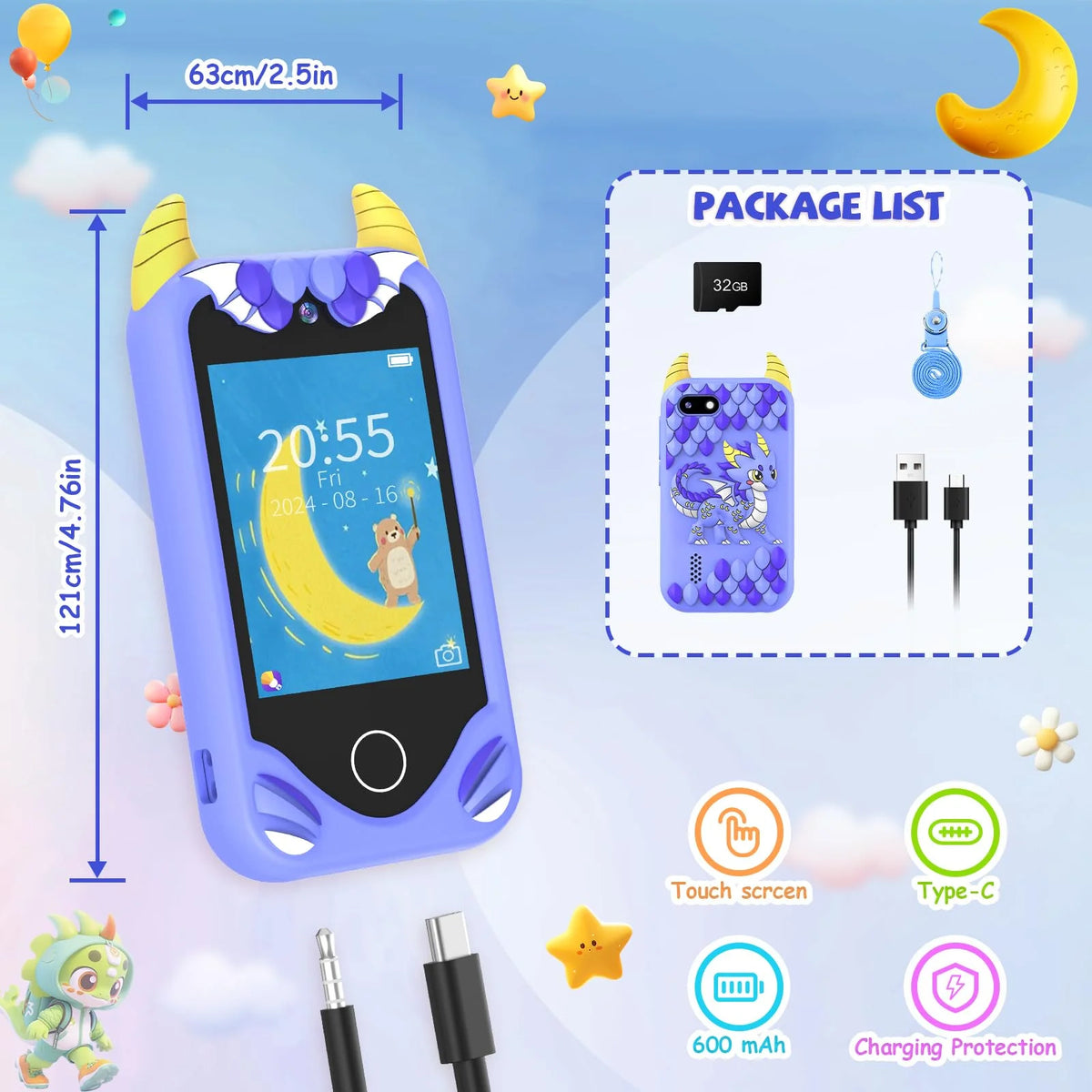 Kids' Smart Phone Toy with Dual Camera and 28 Learning Games