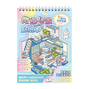 A sticker book featuring a 3D cabin scene simulation game for kids.
