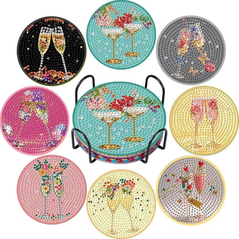 Van Gogh Starry Night Diamond Painting Coaster Kit with Metal Holder