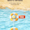A yellow and white inflatable ring floating in blue water with distance markers showing 8m and 6m range.