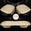 Three beige quilted car seat cushions for winter warmth shown in a car interior.
