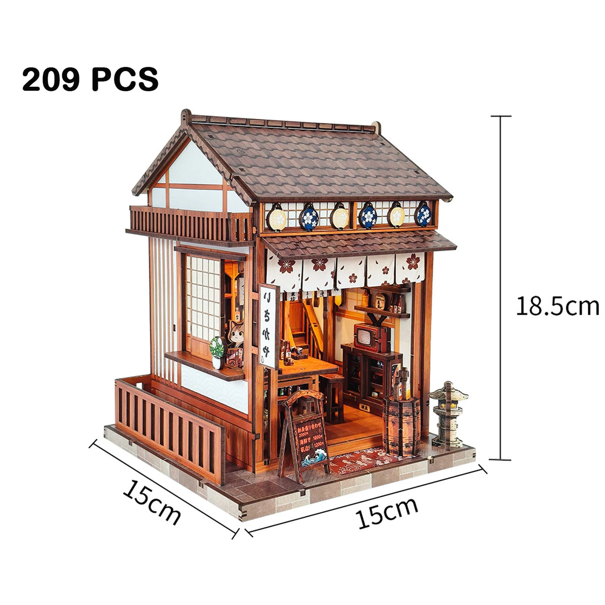 DIY Wooden Miniature Japanese Tavern Model Kit with LED Lighting