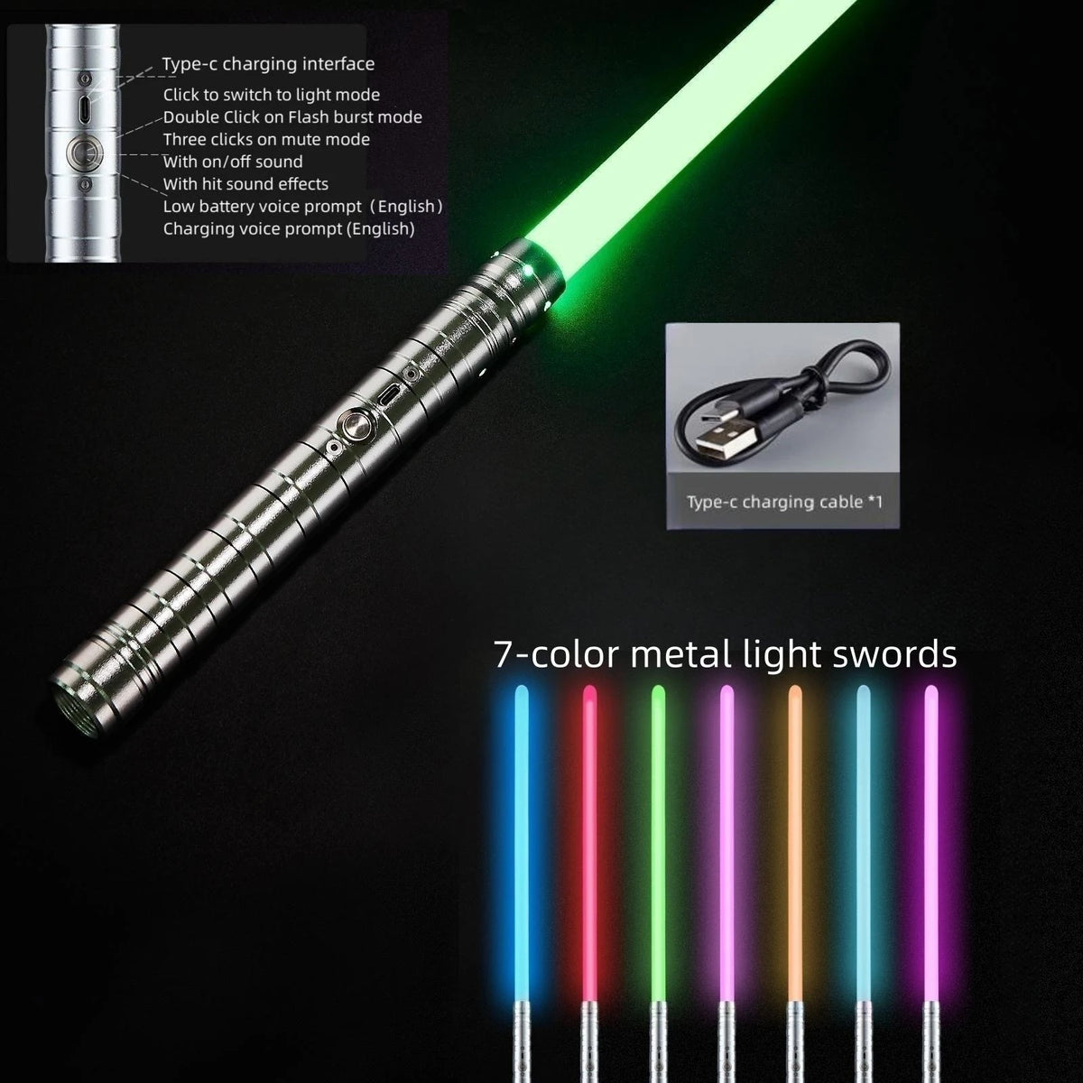 RGB Metal Lightsaber with 7 Color Modes and Sound Effects