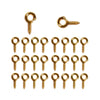 A set of gold-colored metal eye pins for jewelry making and DIY crafts.