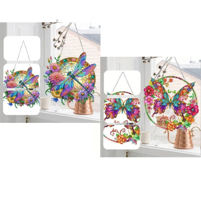 DIY Diamond Art Dragonfly & Butterfly Acrylic Door Hanging Ornament with Chain