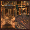 A collection of images showing a DIY wooden book nook kit with LED light, featuring miniature library models and intricate wo