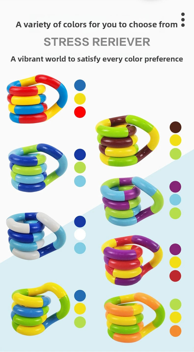 A variety of colorful crystal fidget twist ropes for stress relief and brain training.